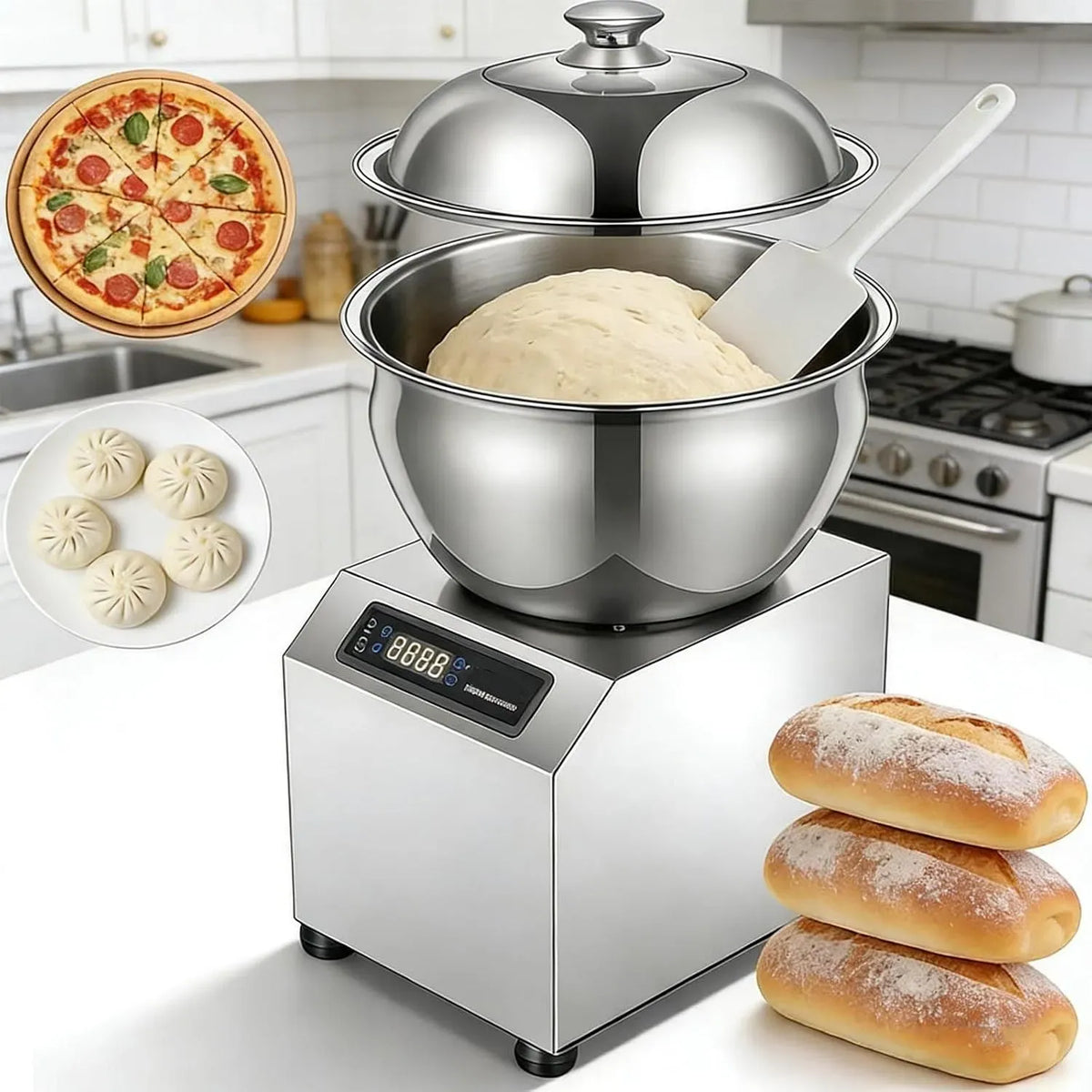 1800wteigmischermaschine, Teigmaschine, Knetmaschine, elektrische Schermaschine, 8 kg, Edelstahl, für Gewerbe Haushalt