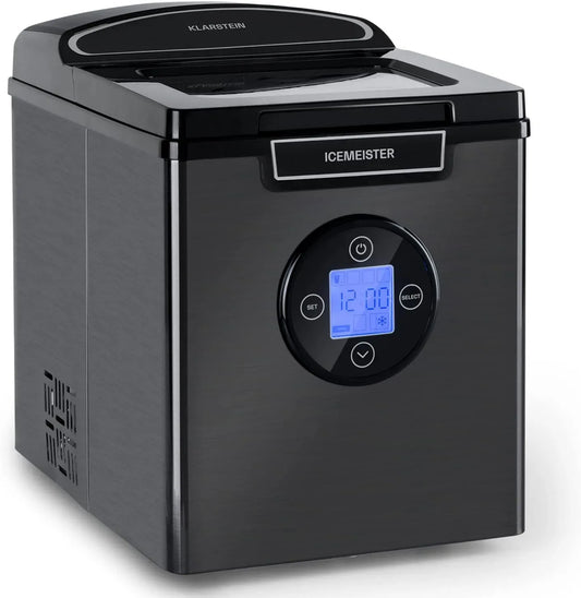 Klarstein kg/24 Eiswürfelmaschine, 1,8 L, großer Wassertank, LCD-Display, Edelstahl, Produktion in 6-10 Minuten, 12 h, 3 Eiswürfelgrößen