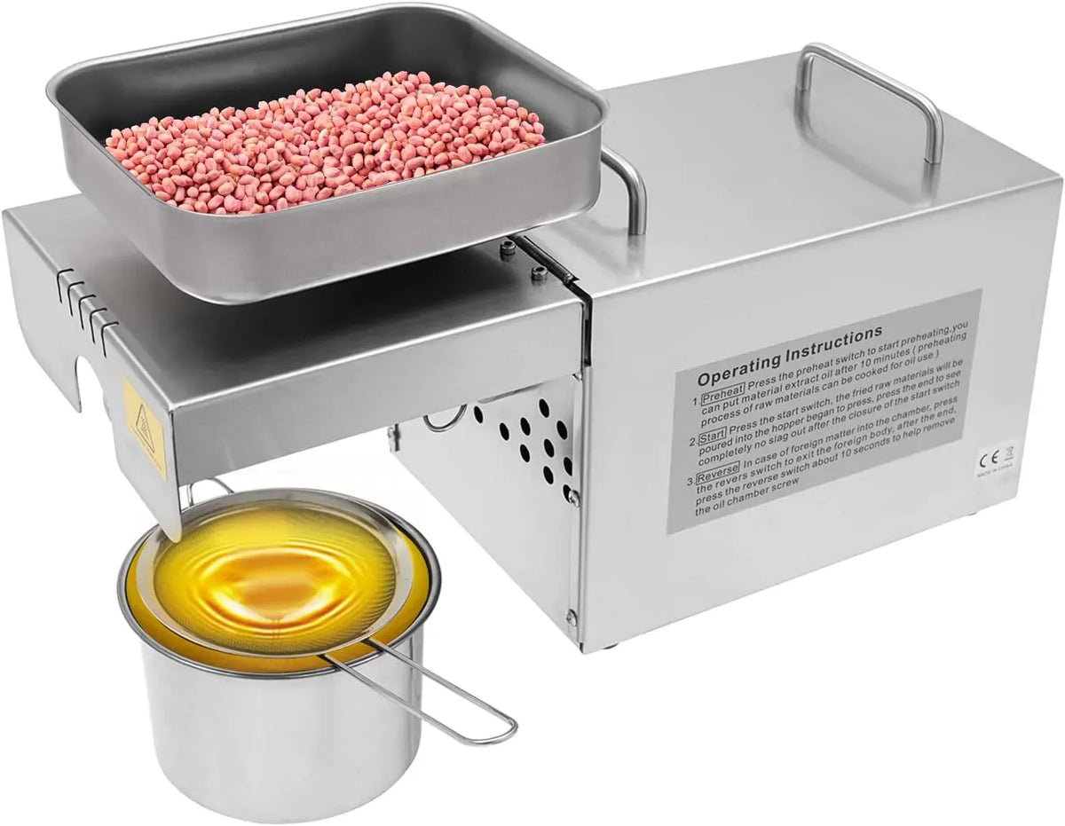 Ölpressmaschine, Ölpresse, 800 W, 0 bis 250 °C, 2 Temperaturzonen, Edelstahl, für Hausgebrauch und Kleine gewerbliche Anwendungen