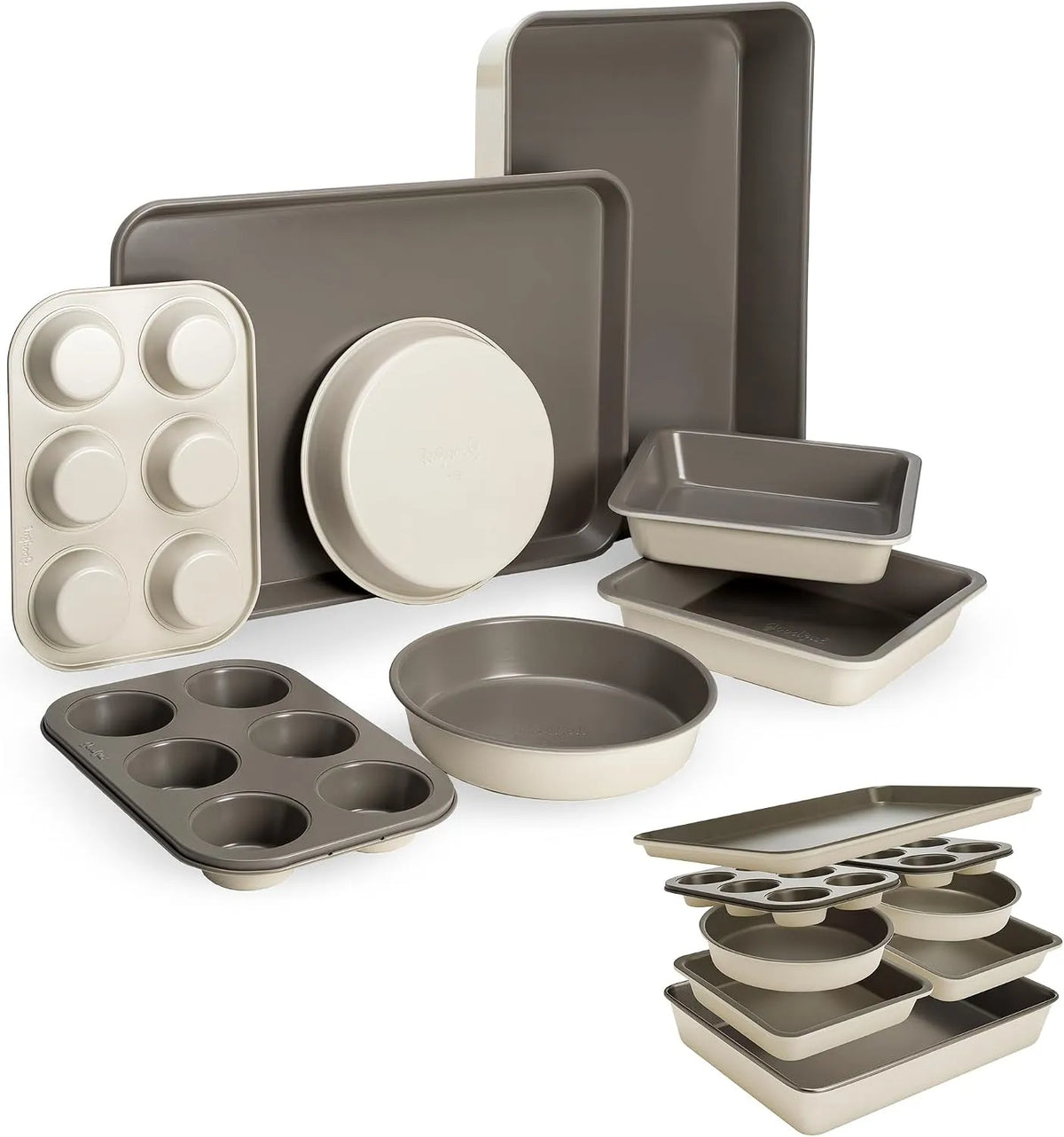 Geschirrspüler 8-teilig, Spülmaschine, Antihaftbeschichtung, Goodful All-in-One Antihaft-Backformen-Set, stapelbares und platzsparendes Design