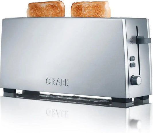 GRAEF TO90 Toaster, Auftaufunktion, Edelstahl, Silber, Edelstahlkrümelschublade, 6 Bräunungsstufen
