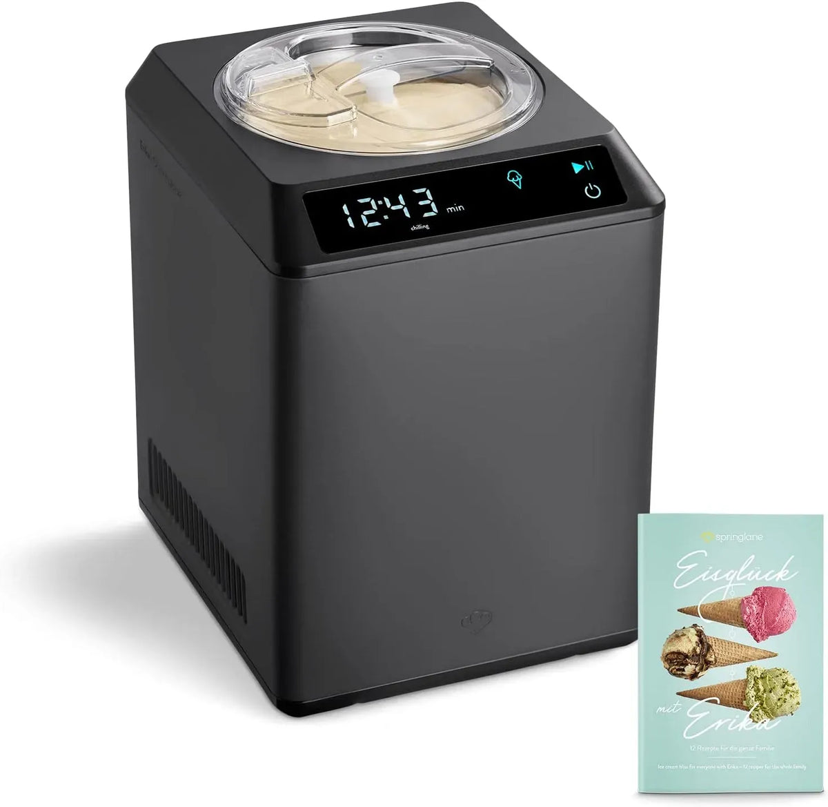 Joghurtbereiter, Eismaschine, Speiseeismaschine, 2,5 L, 250 W, Touch-Bedienung, Edelstahl, Wärmefunktion, SPRINGLANE