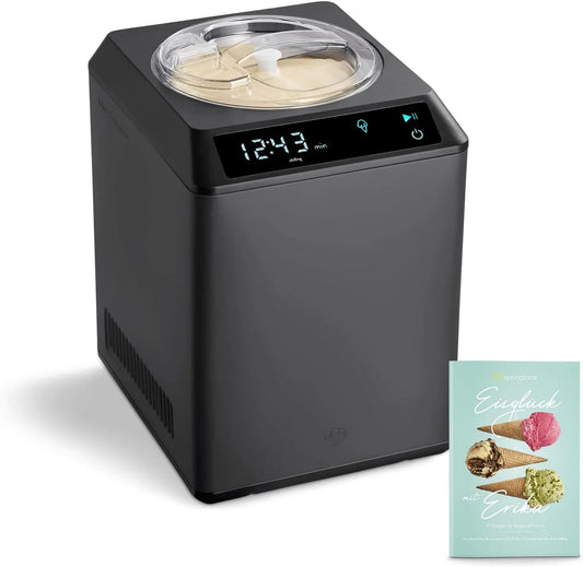 Joghurtbereiter, Eismaschine, Speiseeismaschine, 2,5 L, 250 W, Touch-Bedienung, Edelstahl, Wärmefunktion, SPRINGLANE