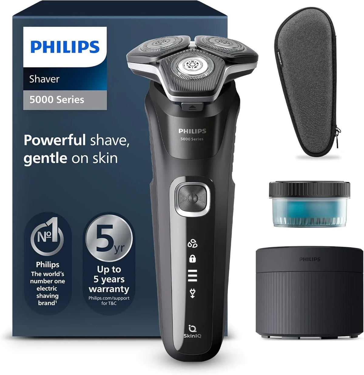 Philips Series 5000 S5898/50 Reinigungsstation, Rasierer, IPS-Panel, für Herren mit ausklappbarem Trimmer