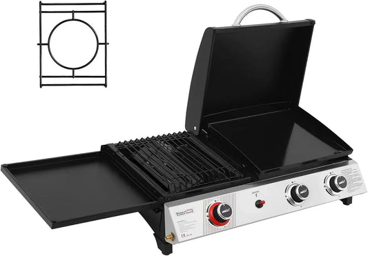 Picknickgrill, Campinggrill, Tischgrill, Gasgrill, elektrischer Tischgrill, Grill mit Gasbetrieb, 8,5 kW, tragbar, Schwarz