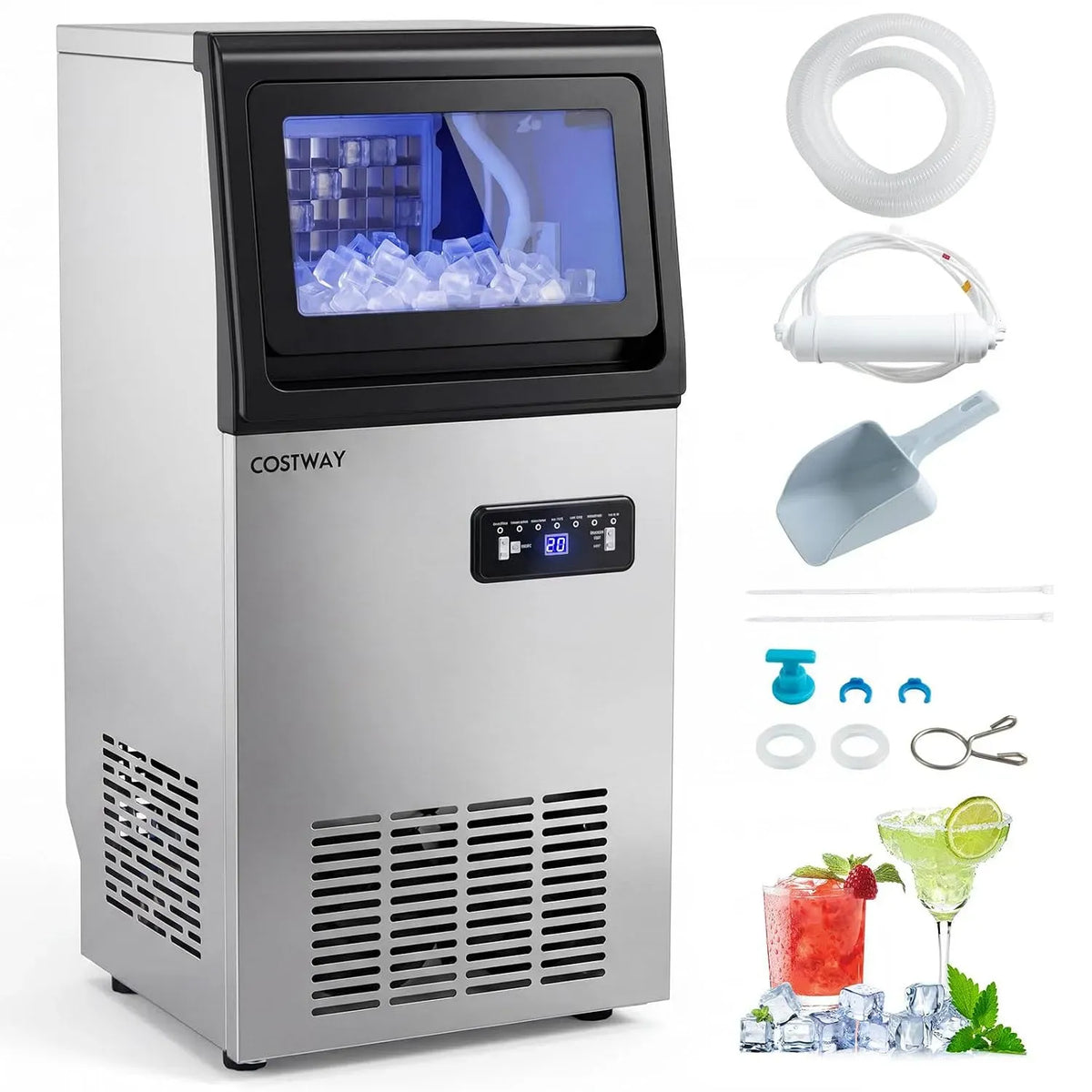 Eiswürfelmaschine, COSTWAY kg/24, gewerblich, Eisbereiter, kommerzielle Eiswürfelmaschine 50 h