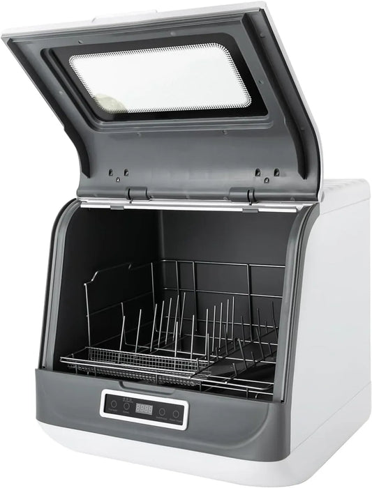 Geschirrspüler, 800 W, Spülmaschine, herausnehmbar, Edelstahl, Weiß, Trocknung & Sichtfenster und herausnehmbarem Filter, Edelstahl PP/ABS