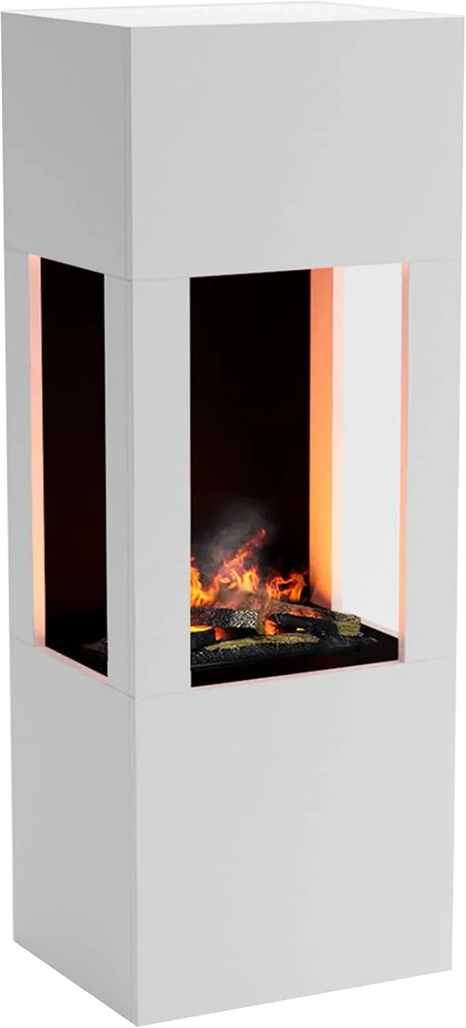 3D-Flammen Kamin, elektrischer Kamin, 54x145x44 cm, 3D-Optik, Dampf, Weiß, Holz, GLOW FIRE