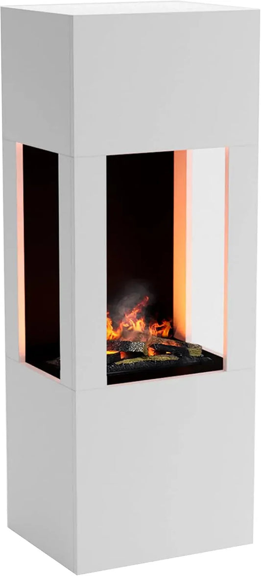 3D-Flammen Kamin, elektrischer Kamin, 54x145x44 cm, 3D-Optik, Dampf, Weiß, Holz, GLOW FIRE