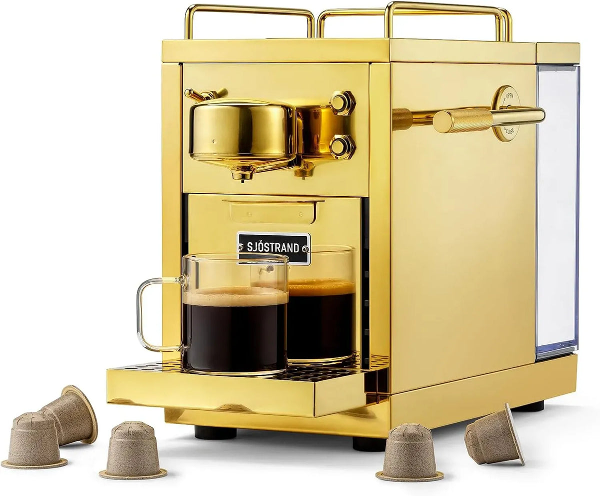 Nespresso Kaffeemaschine, Edelstahl, Espressozubereiter aus Edelstahl mit Messing-Finish