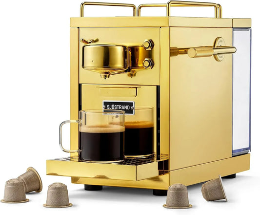 Nespresso Kaffeemaschine, Edelstahl, Espressozubereiter aus Edelstahl mit Messing-Finish