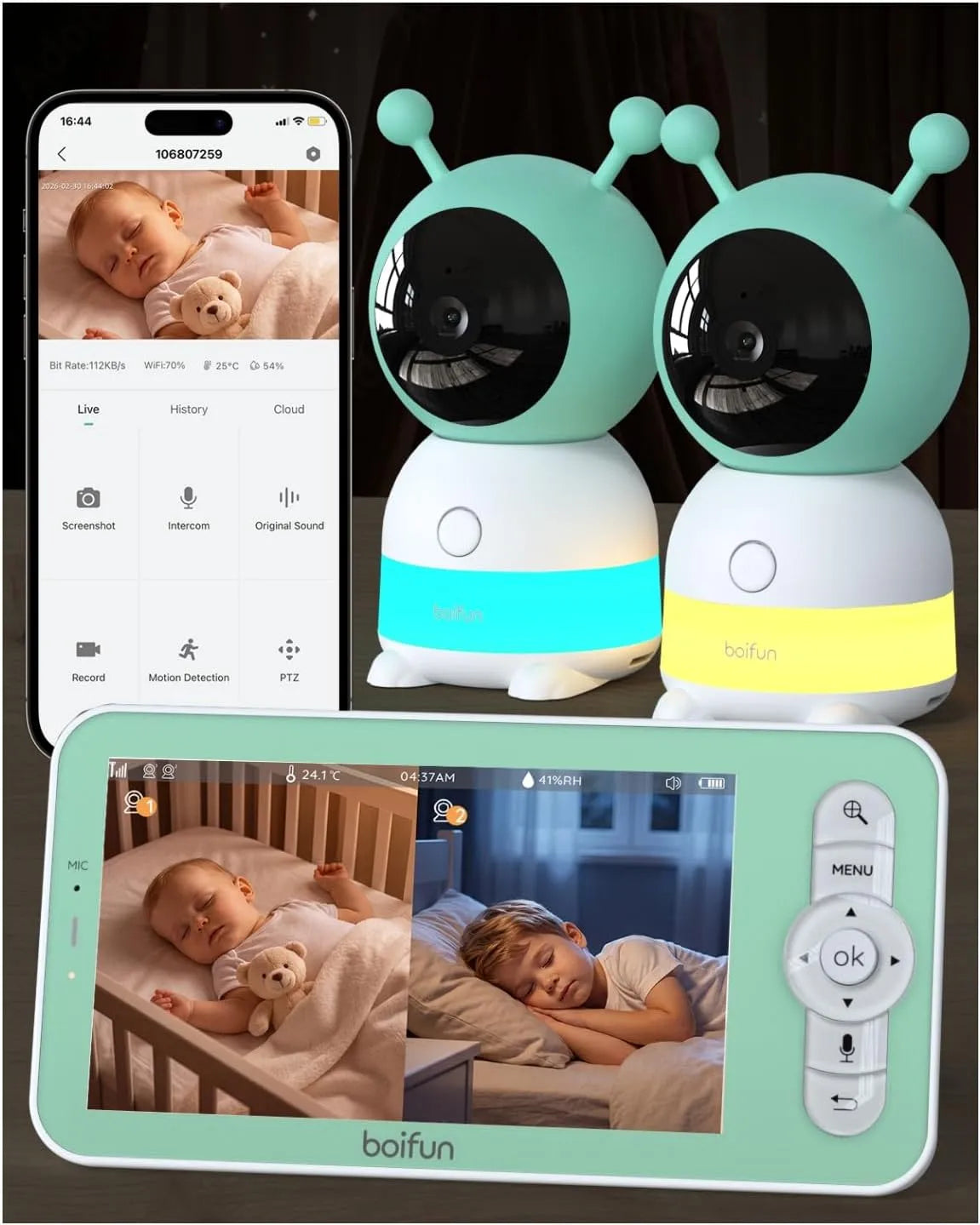 Babyphone, Kamera, Babyüberwachungsgerät, WLAN, BOIFUN