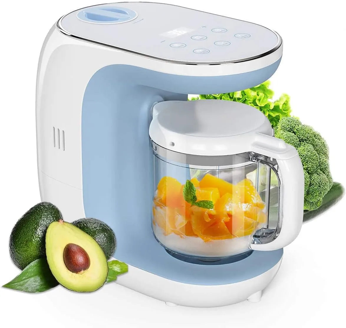 Babynahrungszubereiter, Breikocher, Messbecher, Touch-Bedienung, Dampf, LCD-Display, Auftaufunktion, Wärmefunktion, für Babykost Dampfgaren