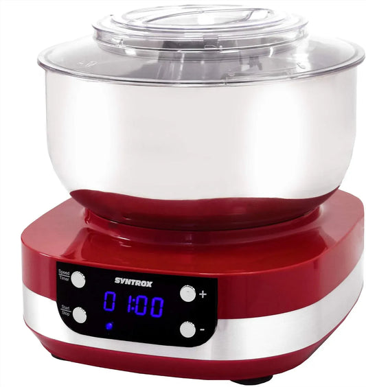 Küchenmaschine, 5 L, 800 W, Syntrox KM-800W, Edelstahl, Rot, Edelstahl-Behälter