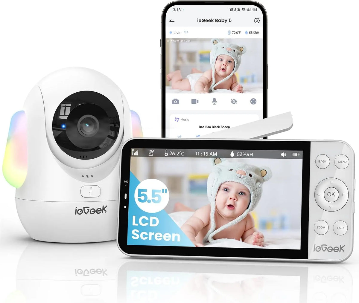 PTZ 360 Babyphone, Babyüberwachungsgerät, WLAN, ieGeek