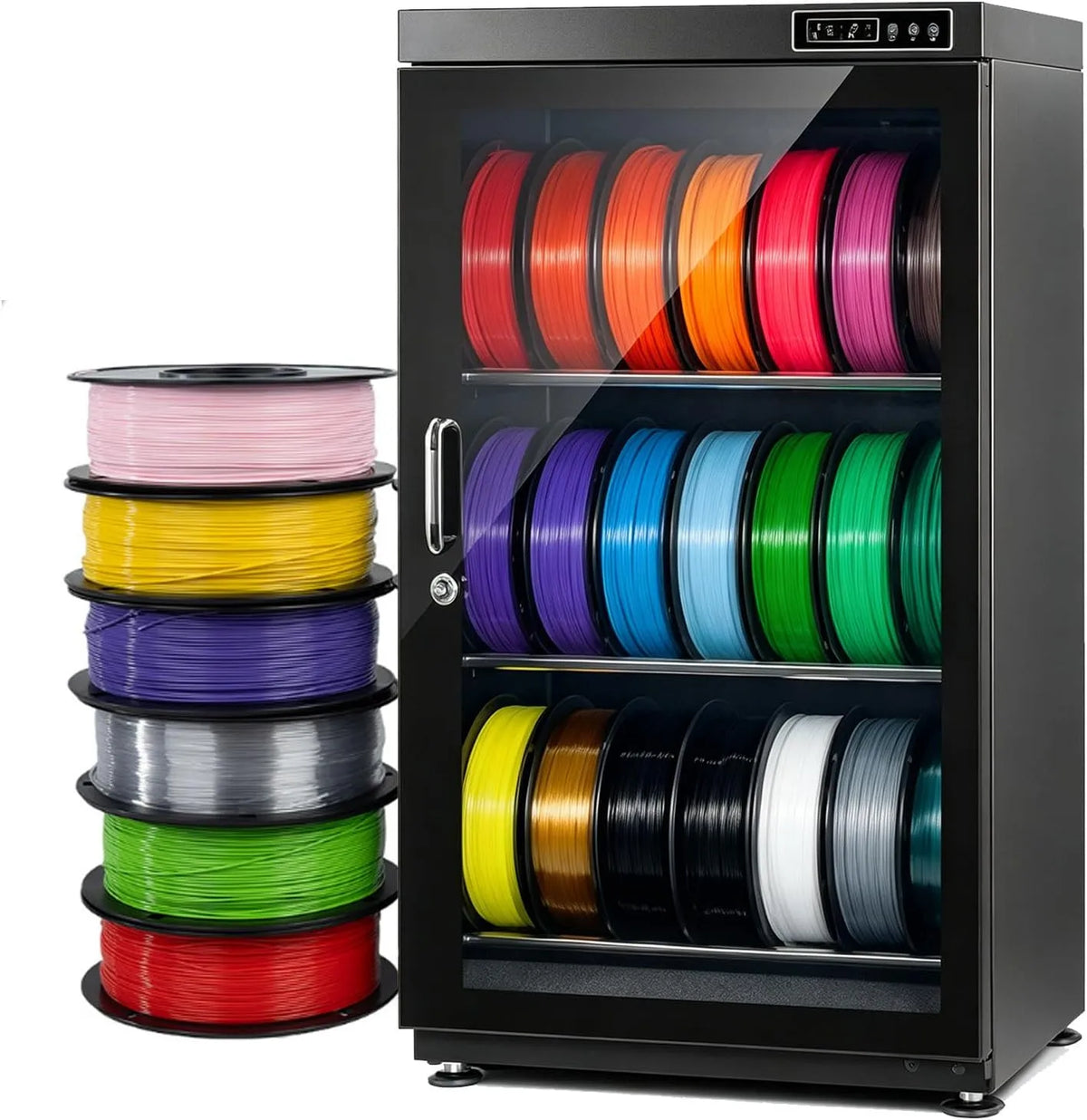 Drucker, 70 L, Trockenschrank 3D-Drucker-Filamente, Transportrollen, 3D-Optik, Fasst 12/21 Rollen