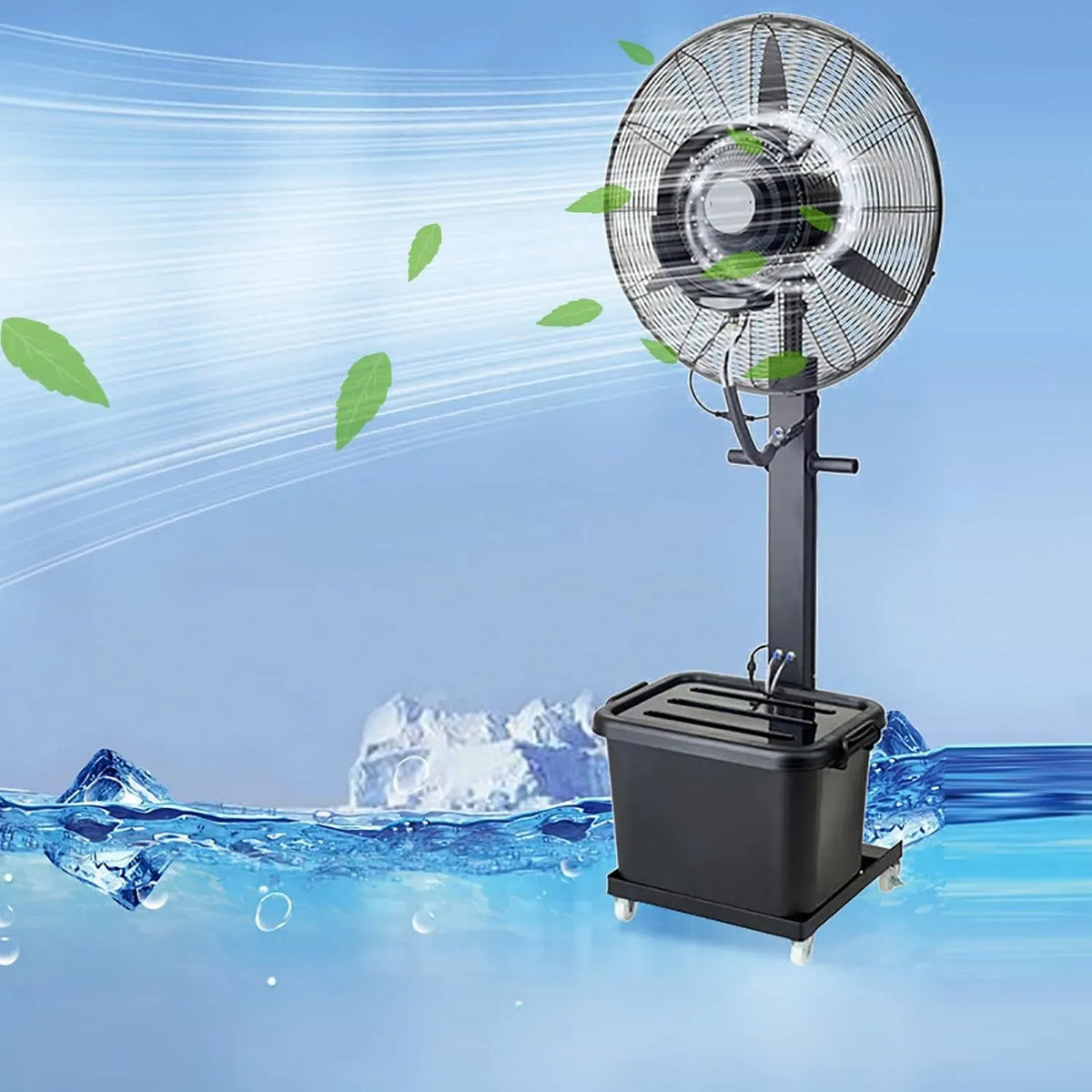 Ventilator, 24 Zoll, 220 V, Oszillierender 45-Liter-Tank cm/24, 3 Kühlstufen für Terrasse und Garten, 61 Zoll