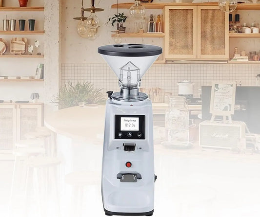 Espressomühle, 60 Mm, 250 g, Touch-Bedienung, Timer, gewerblich, Weiß, für Italienischen Kaffee Und Filterkaffee