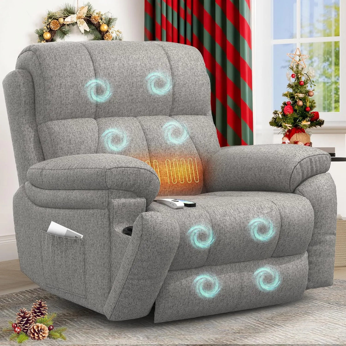 Relax- und Massagesessel, 60 cm, USB, TYP C USB-Anschlüsse Liegen Leder, 60 cm breiter Liegestuhl, 2 Seitentaschen Getränkehalter