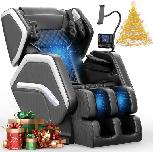 Relax- und Massagesessel, Transportrollen, Touch-Bedienung, Bluetooth, Ganzkörper-Massagestuhl mit 14 Rollen, 8 Airbags Massage, Touch-Fernbedienung